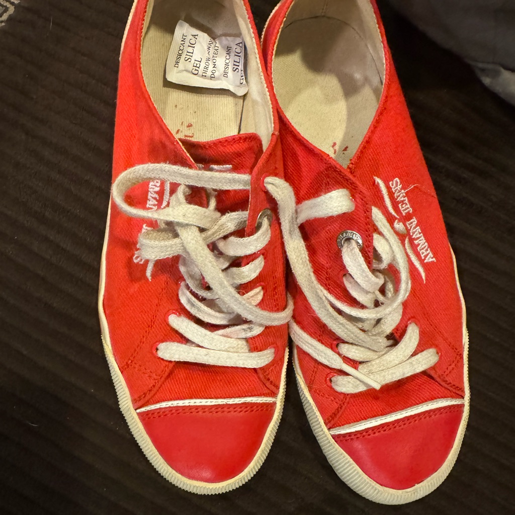 Red Armani Jeans Tennis Shoes, Unisex Men’s Size 7.5/40.5!!!!